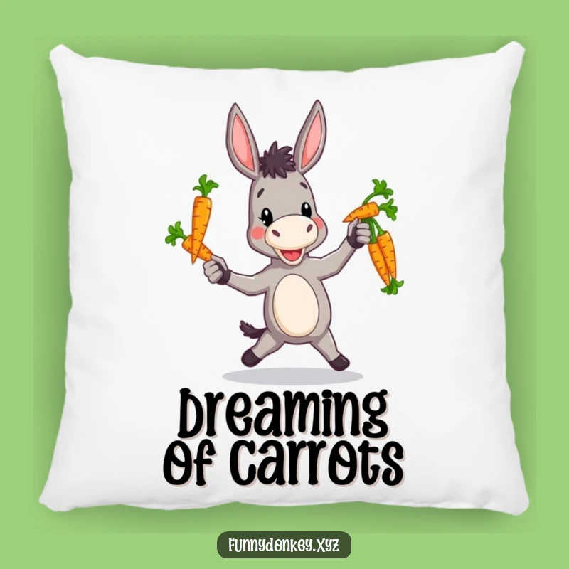 Funny Clumsy Donkey Pillow: Soft Cushion, Juggling Carrots, Comfy Humor