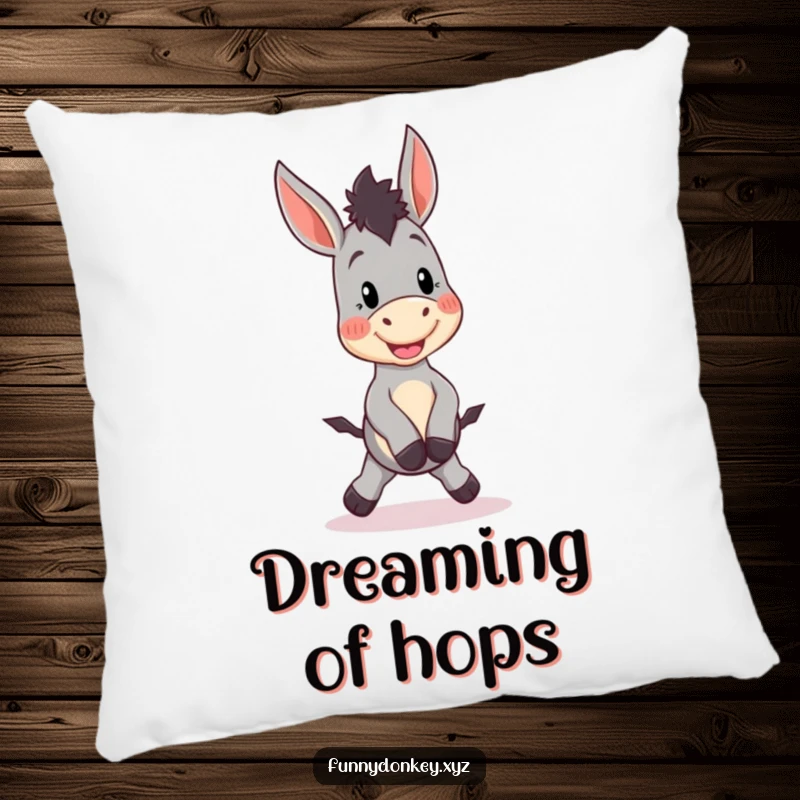 Funny Kawaii Donkey Pillow featuring a cute donkey character doing a silly little hop, providing humorous and cozy comfort.