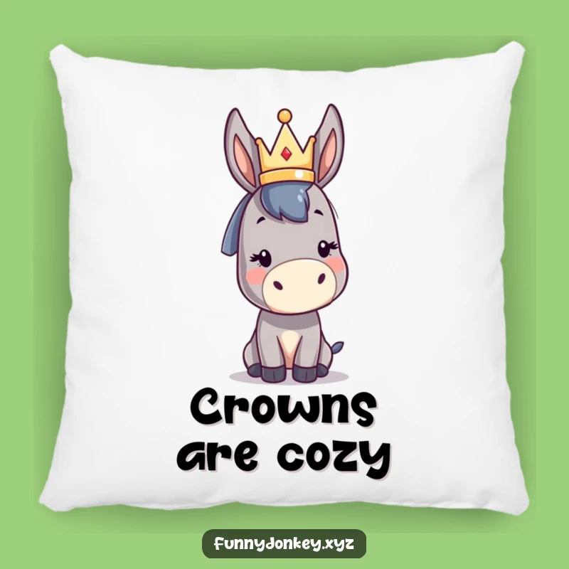 Funny Kawaii Donkey Crown Pillow: Cozy Royal Humor Accent Gift