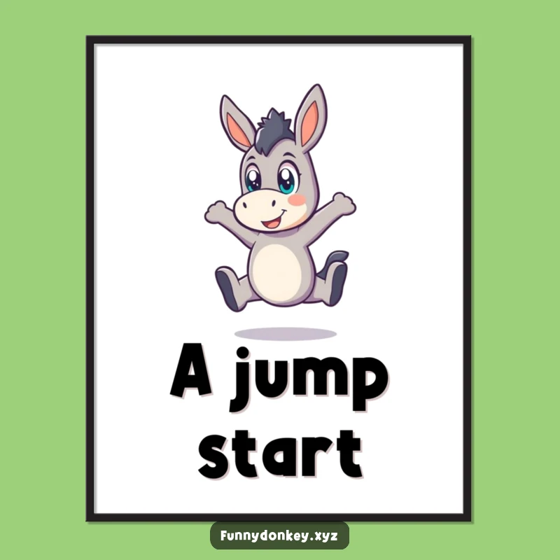Funny Kawaii Donkey Leap Digital Print: Instant Energy with Playful Humor
