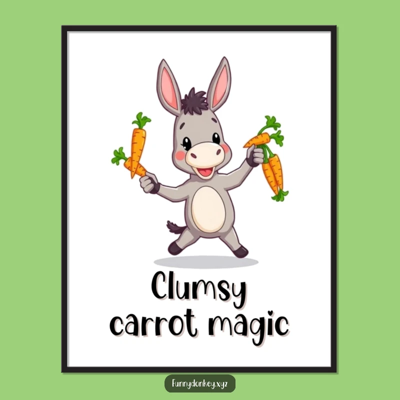 Funny Clumsy Donkey Digital Art: Juggling Carrots, Instant Whimsical Decor