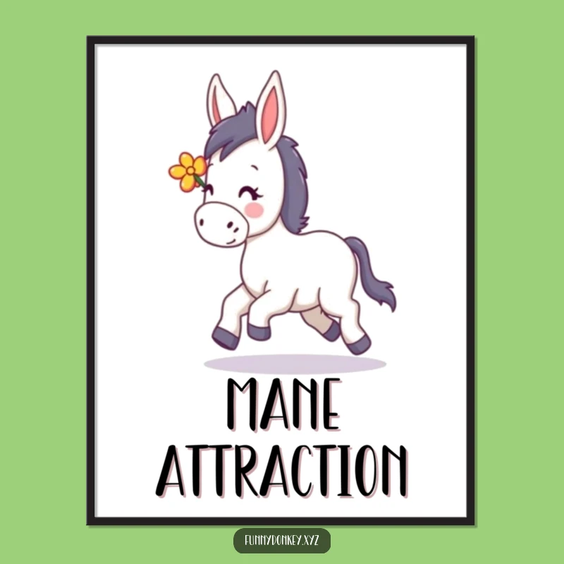 Funny Kawaii Donkey Trotting Digital Print: Instant Cheer with a Floral Touch