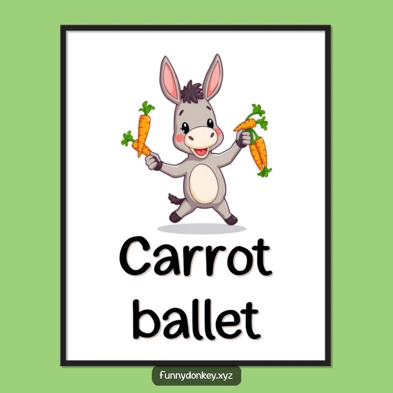 Funny Clumsy Donkey Poster: Juggling Carrots, Whimsical Wall Art for Homes