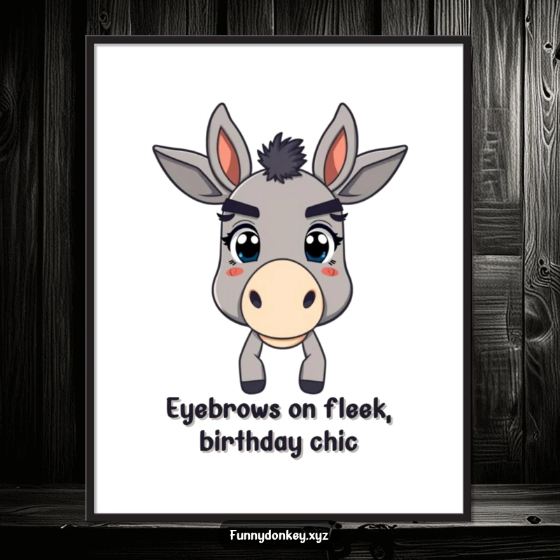 Free Printable Wall Art: A donkey with comically large eyebrows looking playfully bewildered and amused