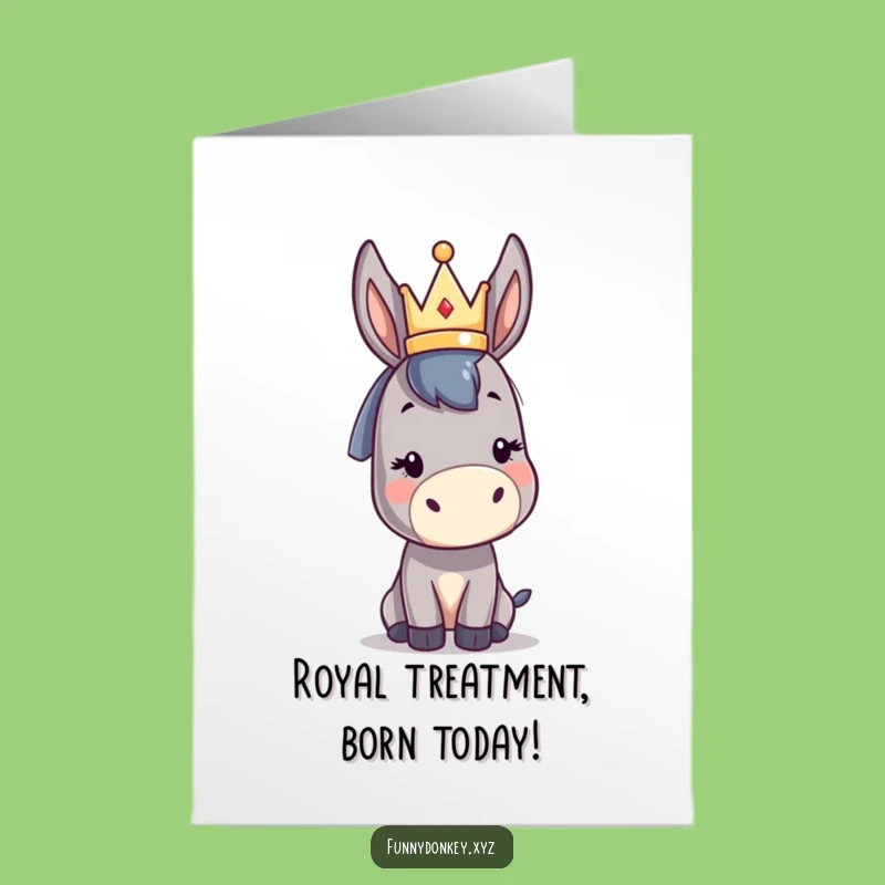 Free Printable Birthday Card: Funny Kawaii Donkey Crown Funny Downloadable Gift