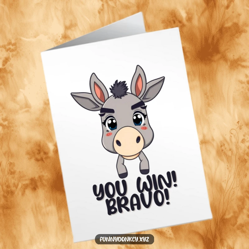 Free Printable Congratulations Card: Donkey with comically large eyebrows looking surprised and pleased