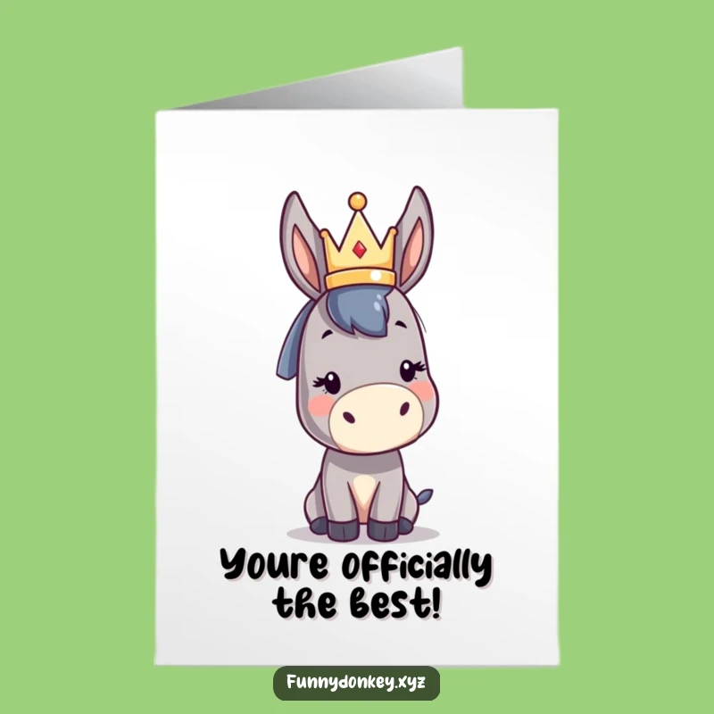Free Printable Congrats Card: Kawaii Donkey Crown Winner Funny Downloadable Gift
