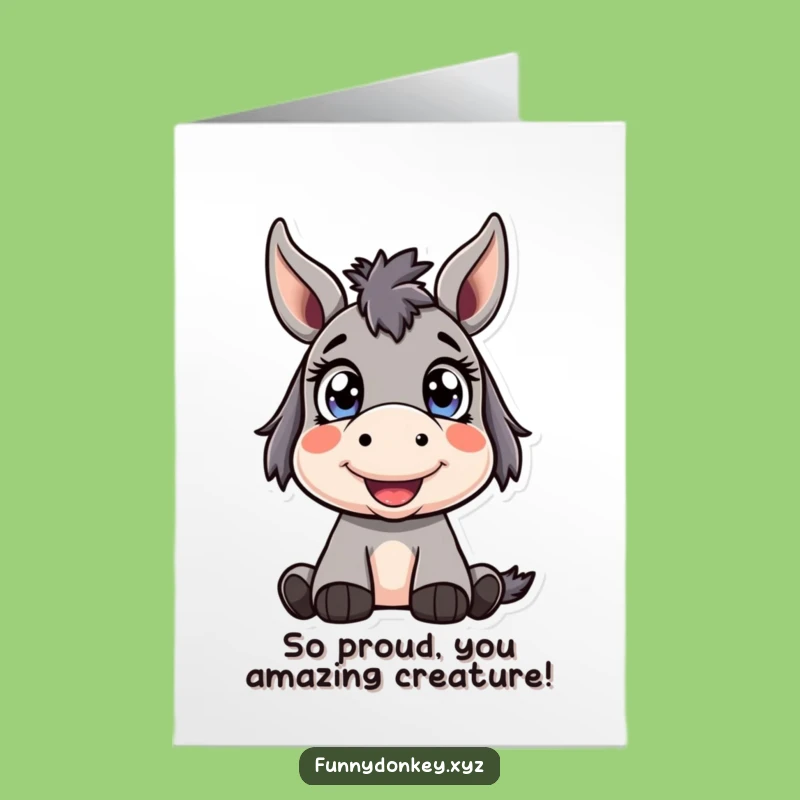 Free Printable Congratulations Card: Happy Kawaii Donkey for Celebrating Your Success