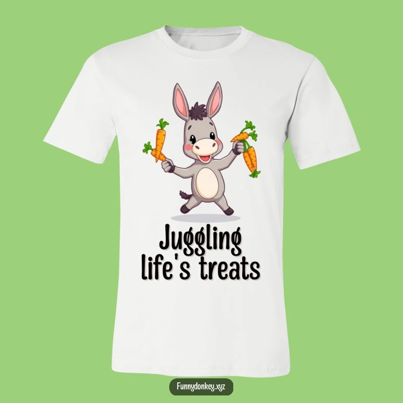 Funny Clumsy Donkey Carrot Juggling T-Shirt: Whimsical Graphic Tee, Great Gift