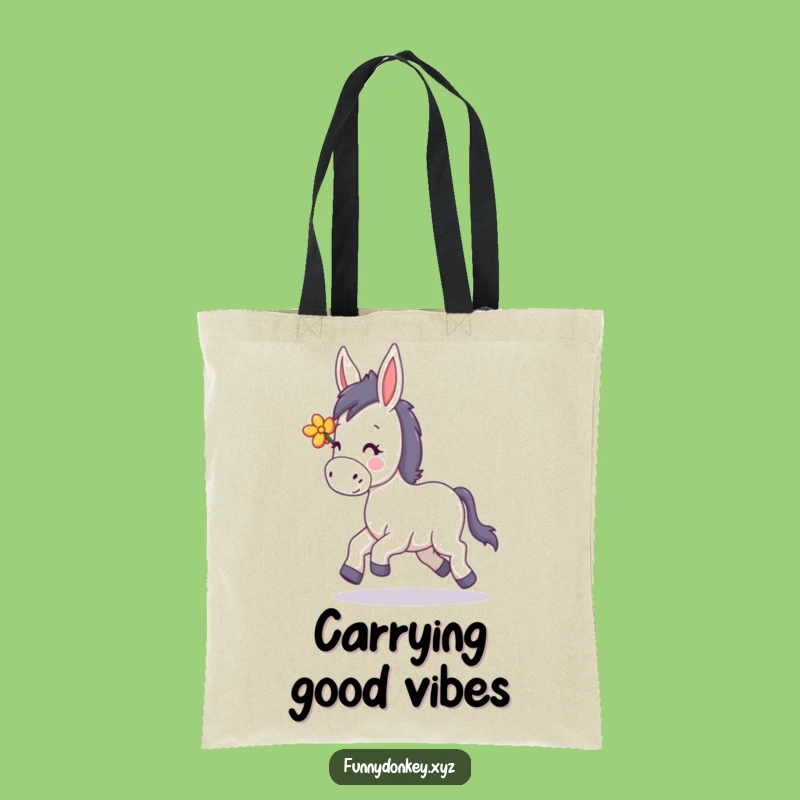 Funny Kawaii Donkey Trotting Tote Bag: Carry Your Sunshine and Flowers Everywhere